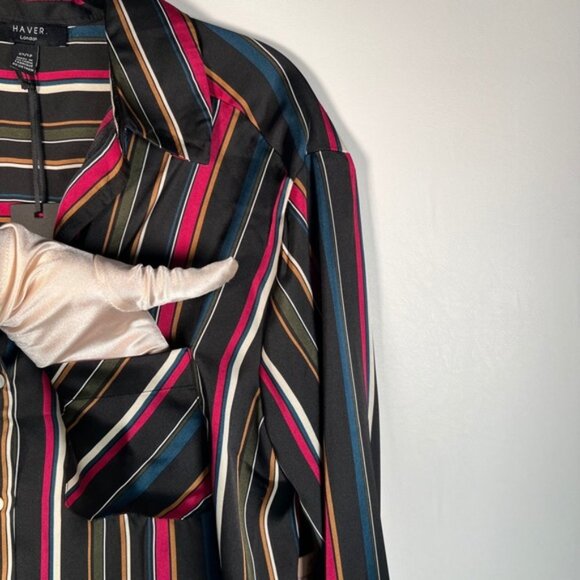 NWT HAVER LONDON Satin Striped V‎ neck Button Up LS Shirt WEAR UNTIED/TIED XS - Picture 10 of 13